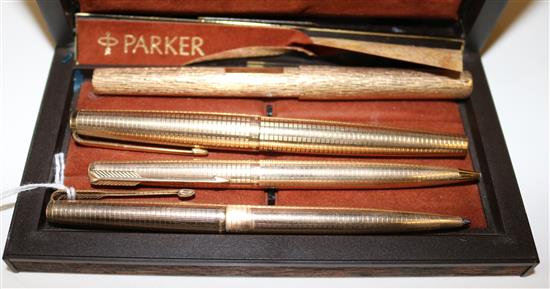 Parker 75 Insignia rolled gold fountain pen (14K nib), 7 further Parker pens & pencils (5 rolled gold) & 4 other pens
